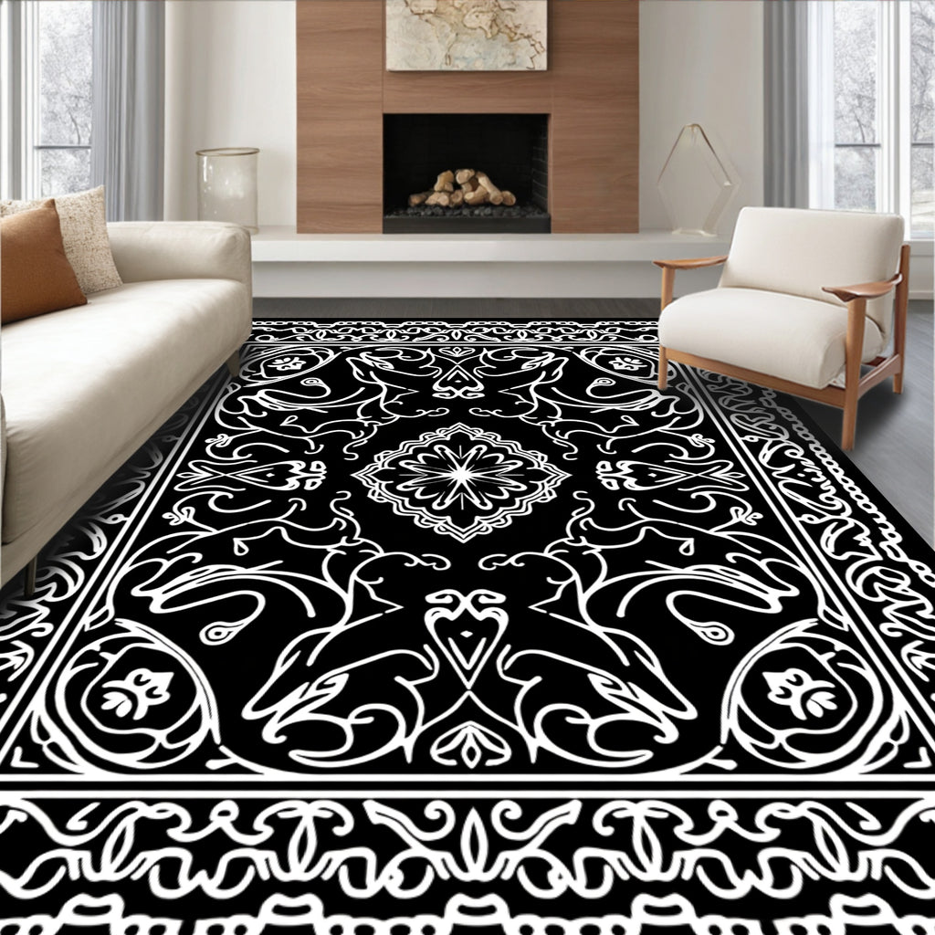 Ornate Scrollwork Geometric Pattern Rug