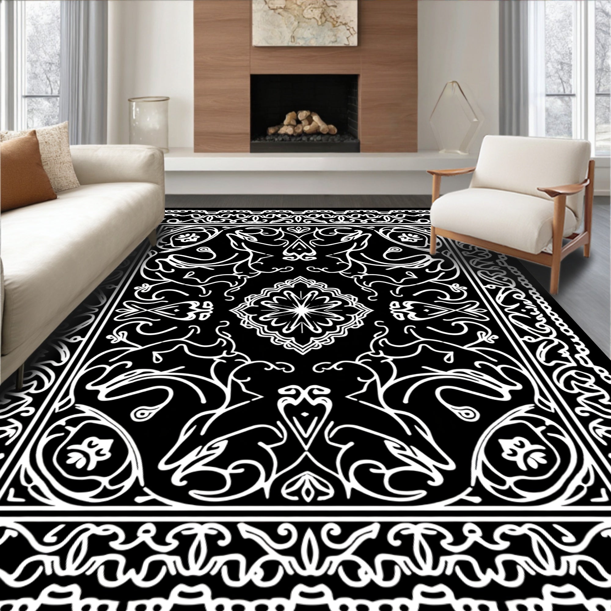 Ornate Scrollwork Geometric Pattern Rug
