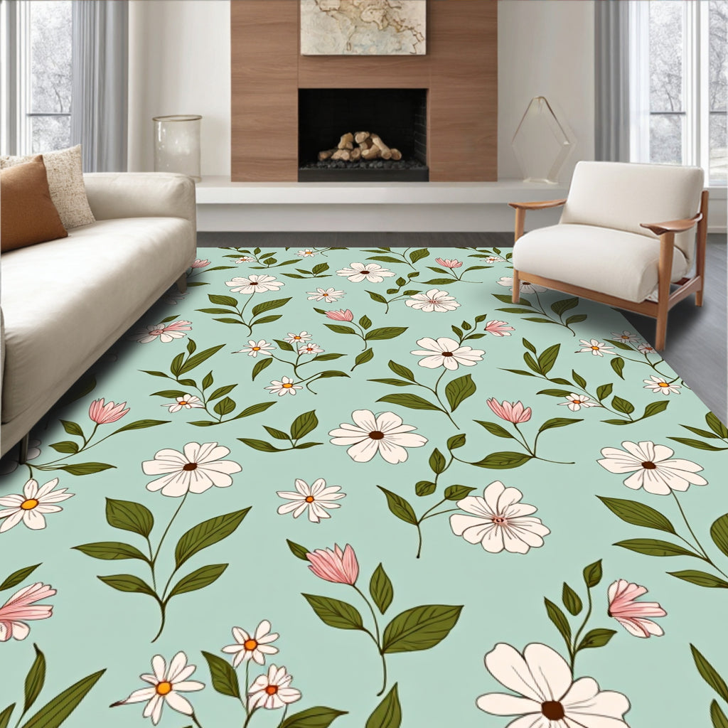 Delicate Floral Patterned Garden Design Rug