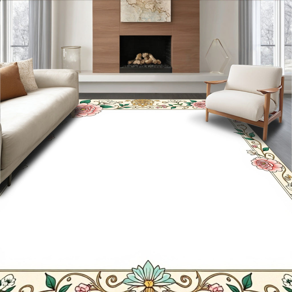 Ornate Floral Vine Border Rug