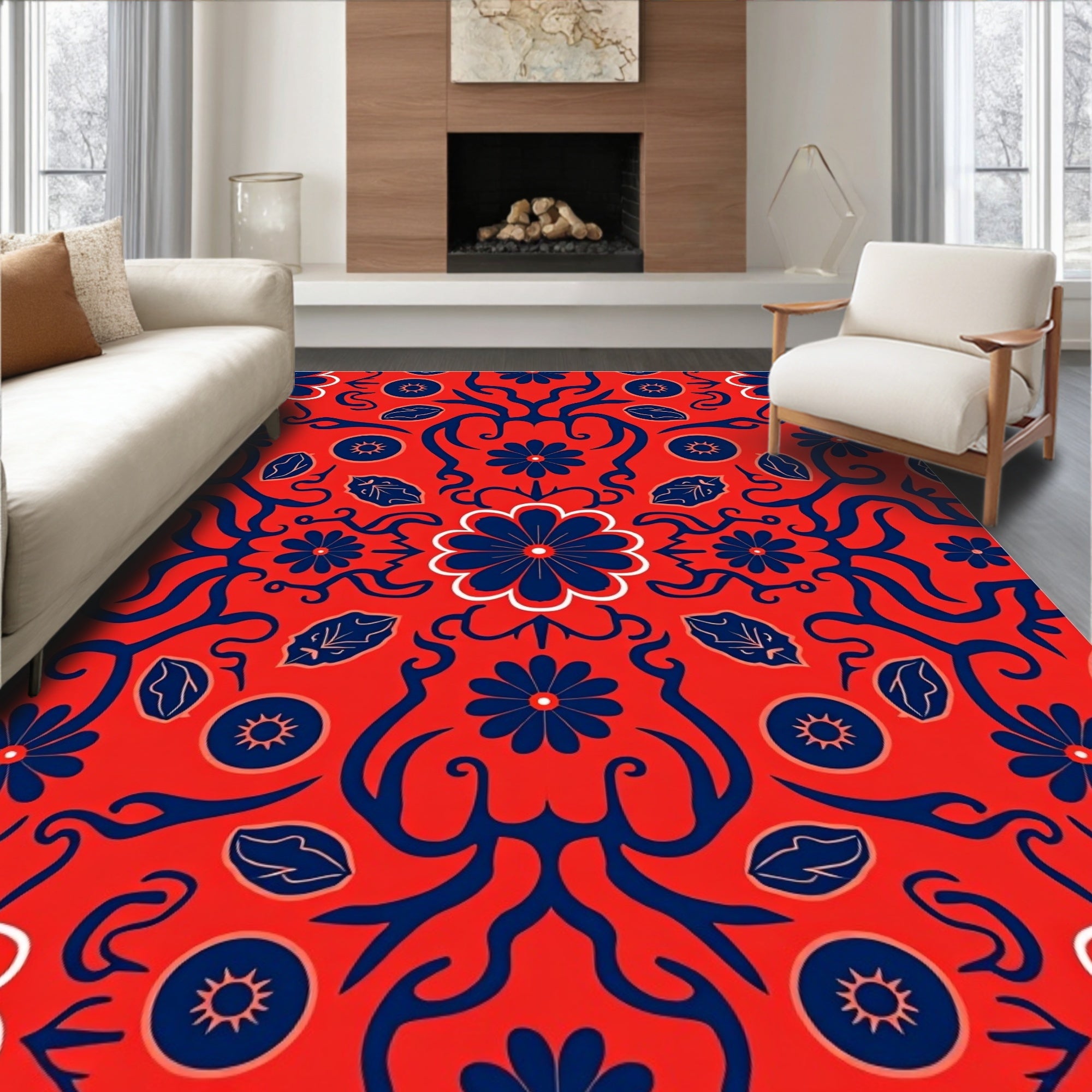 Bold Floral Swirls Pattern Design Rug