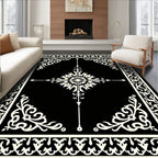 Intricate Black and White Floral Rug
