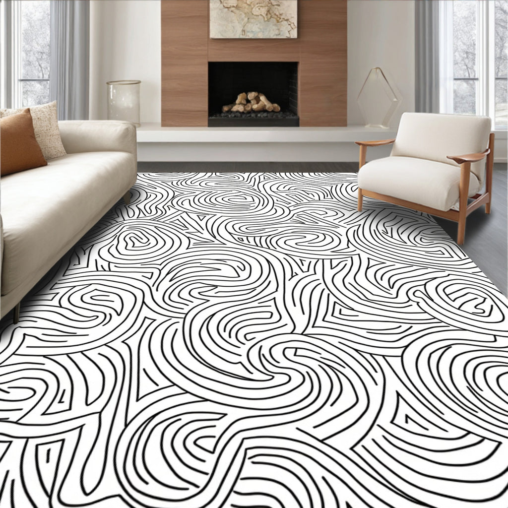 Abstract Swirls Line Art Rug