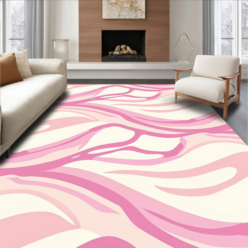 Pink Striped Abstract Fluid Rug
