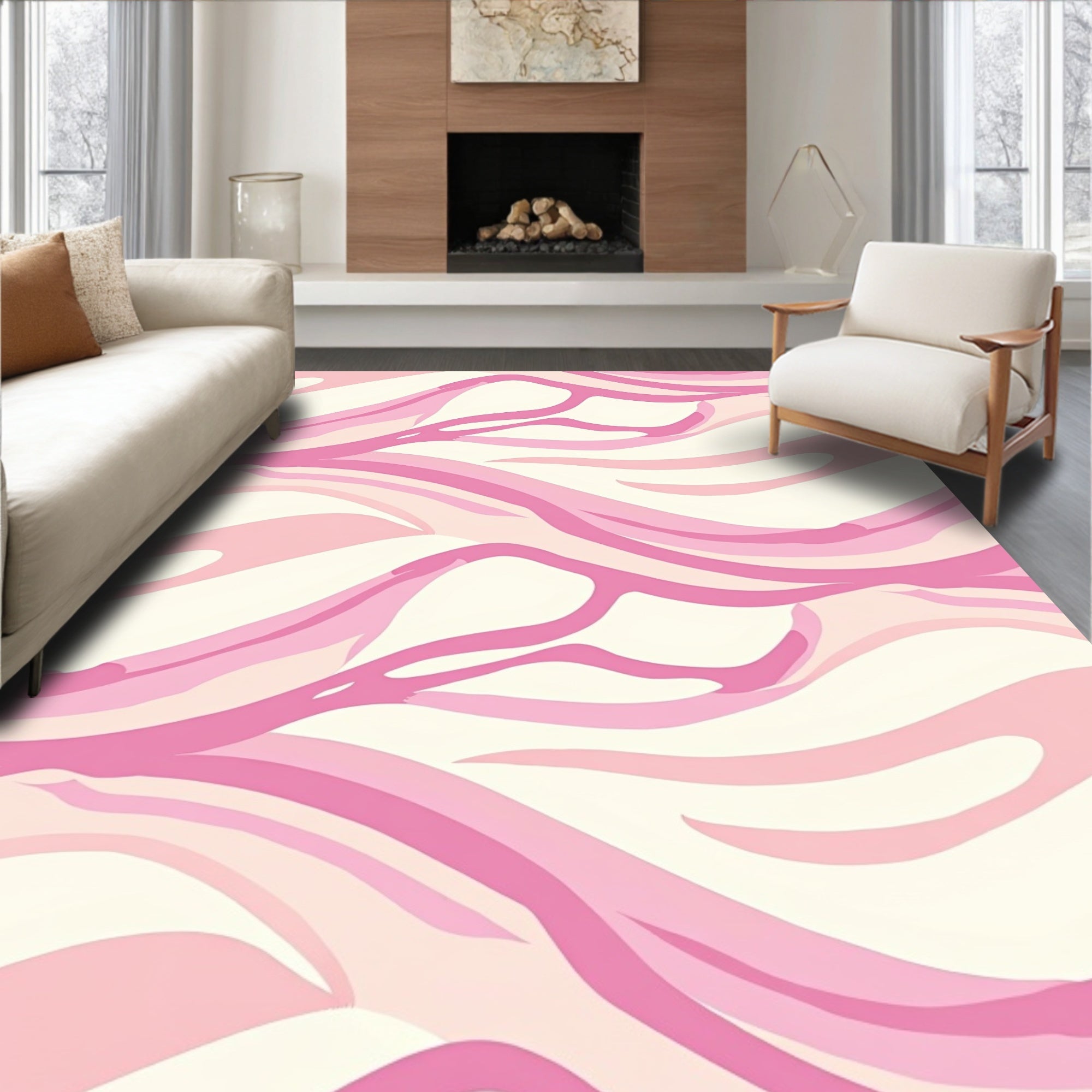 Pink Striped Abstract Fluid Rug