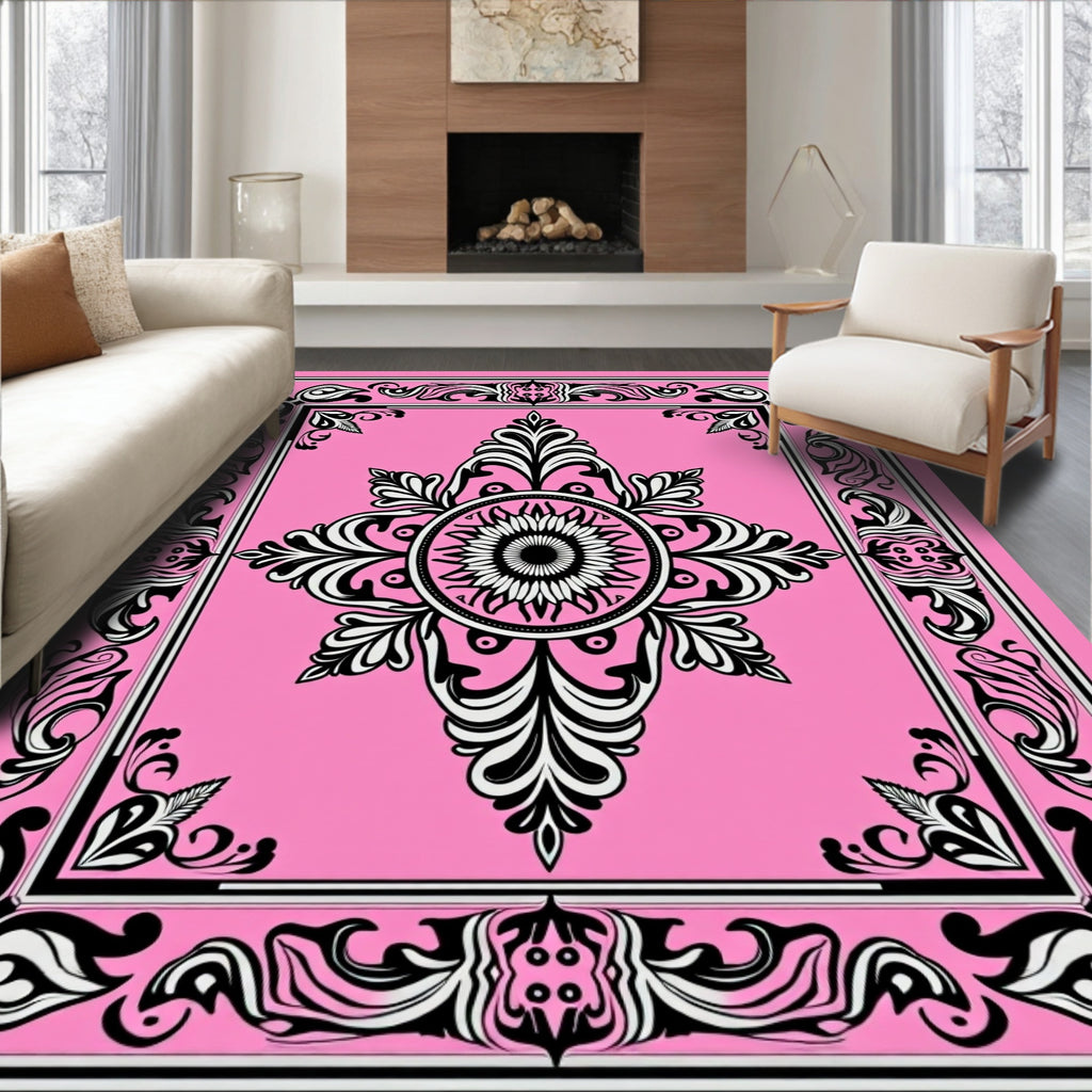 Baroque floral pink decorative Rug