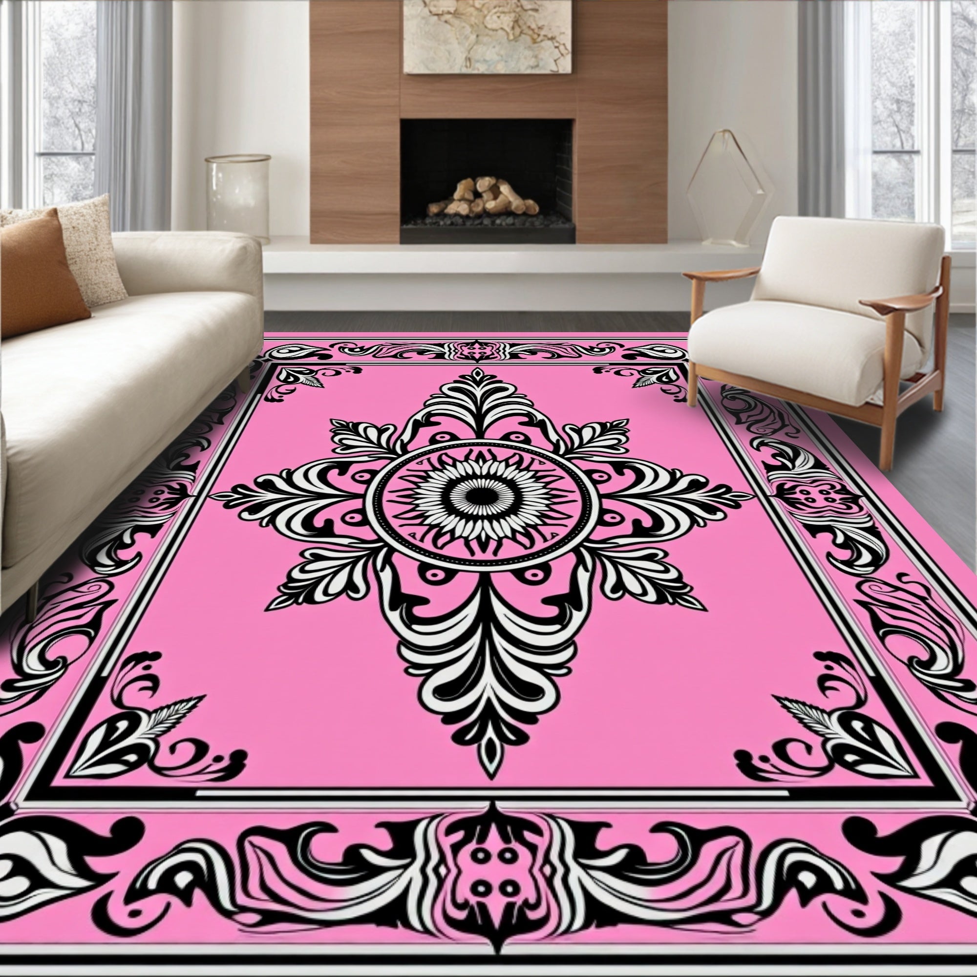 Baroque floral pink decorative Rug