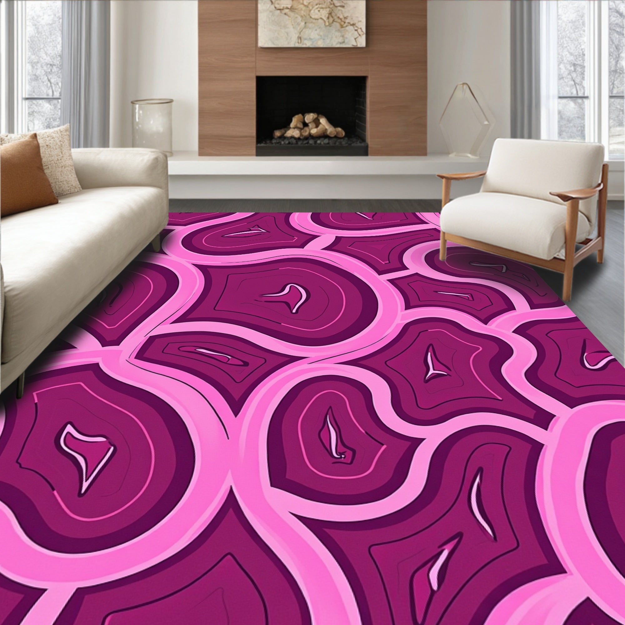 Modern Abstract Pink Agate Design Rug