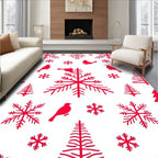 Red Birds Snowflakes and Pines Rug