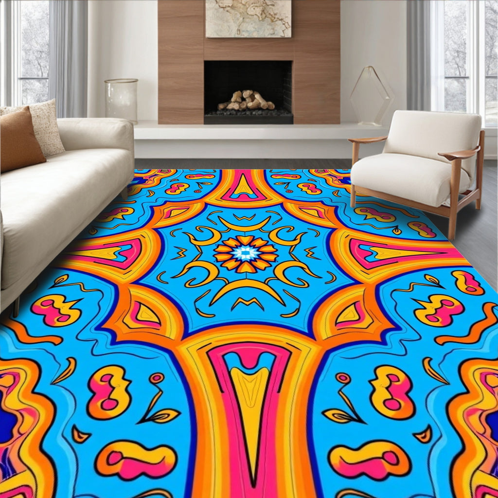 Vibrant Orange Pink Kaleidoscope Design Rug