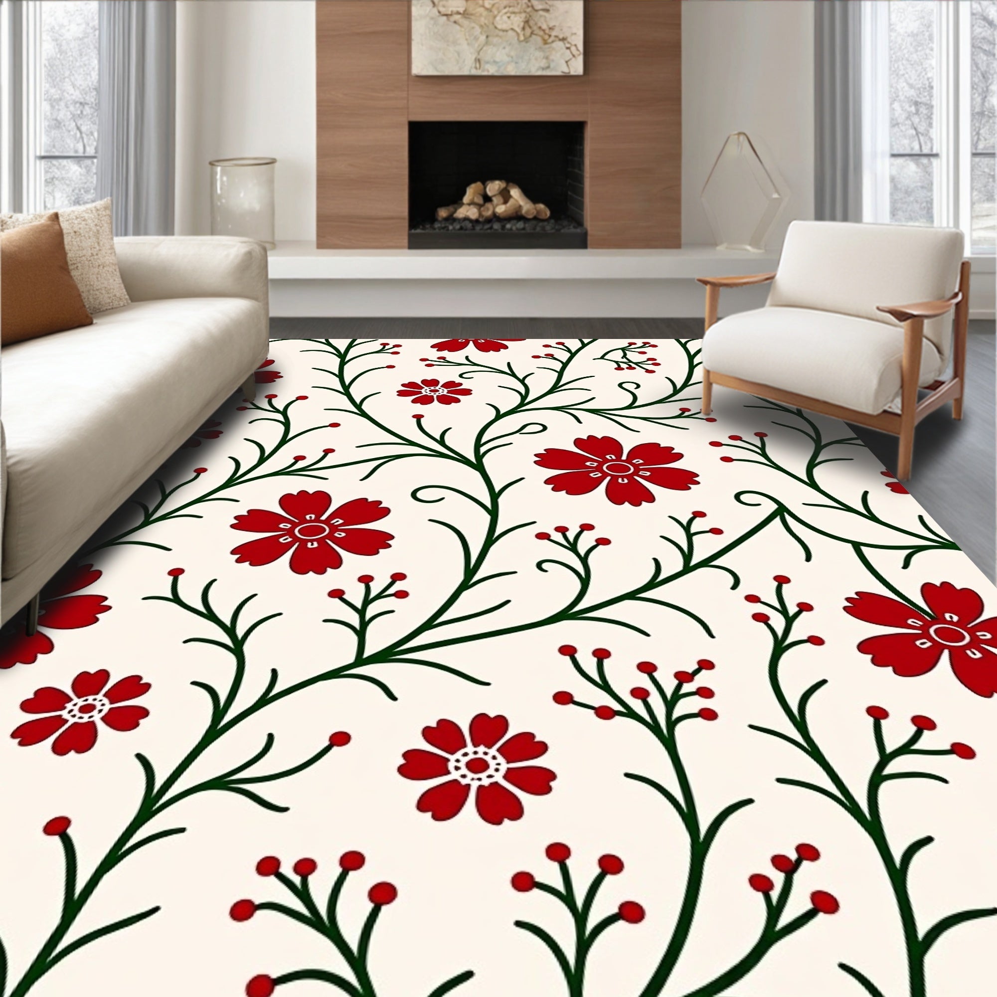 Red Floral Vine Pattern Rug