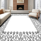 Black White Ornate Floral Scrollwork Pattern Rug
