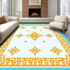 Intricate Floral Motif Yellow Border Design Rug