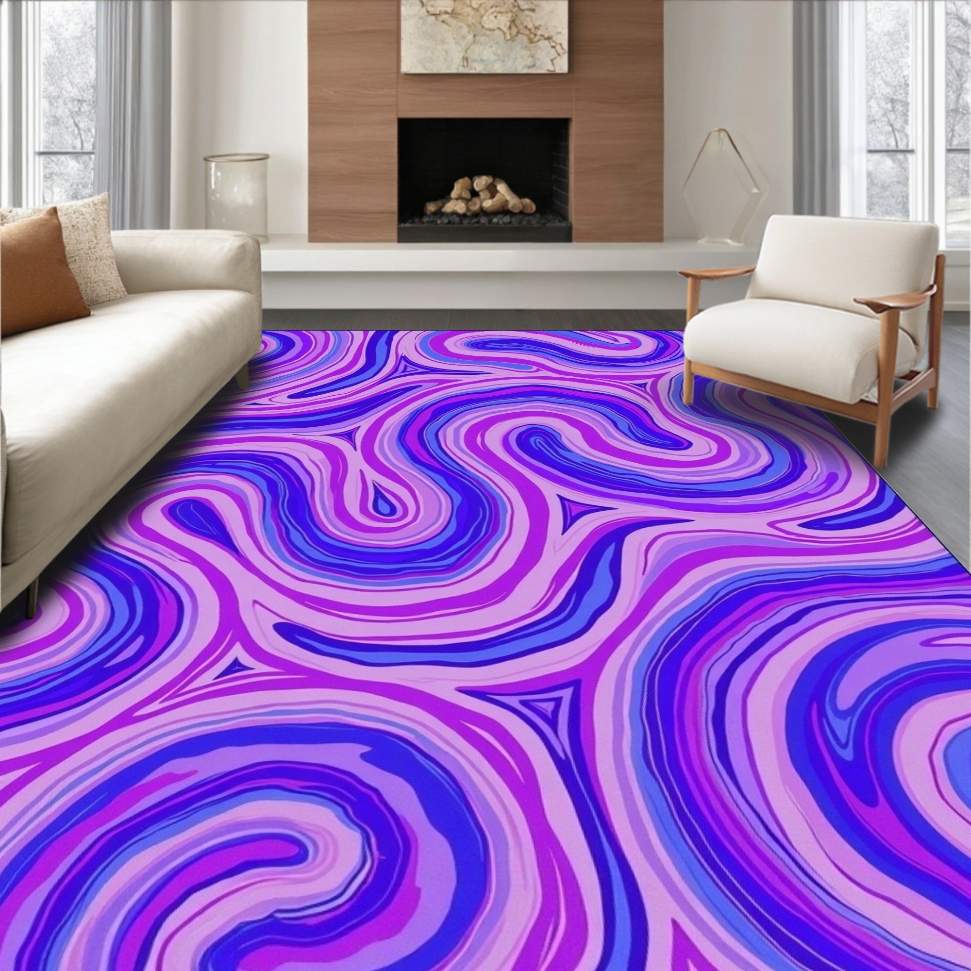 Abstract Swirling Purple Pattern Rug