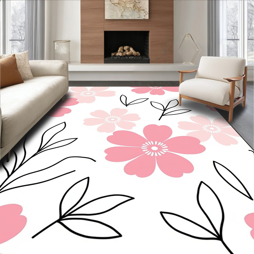 Pink Floral Vine Pattern Rug