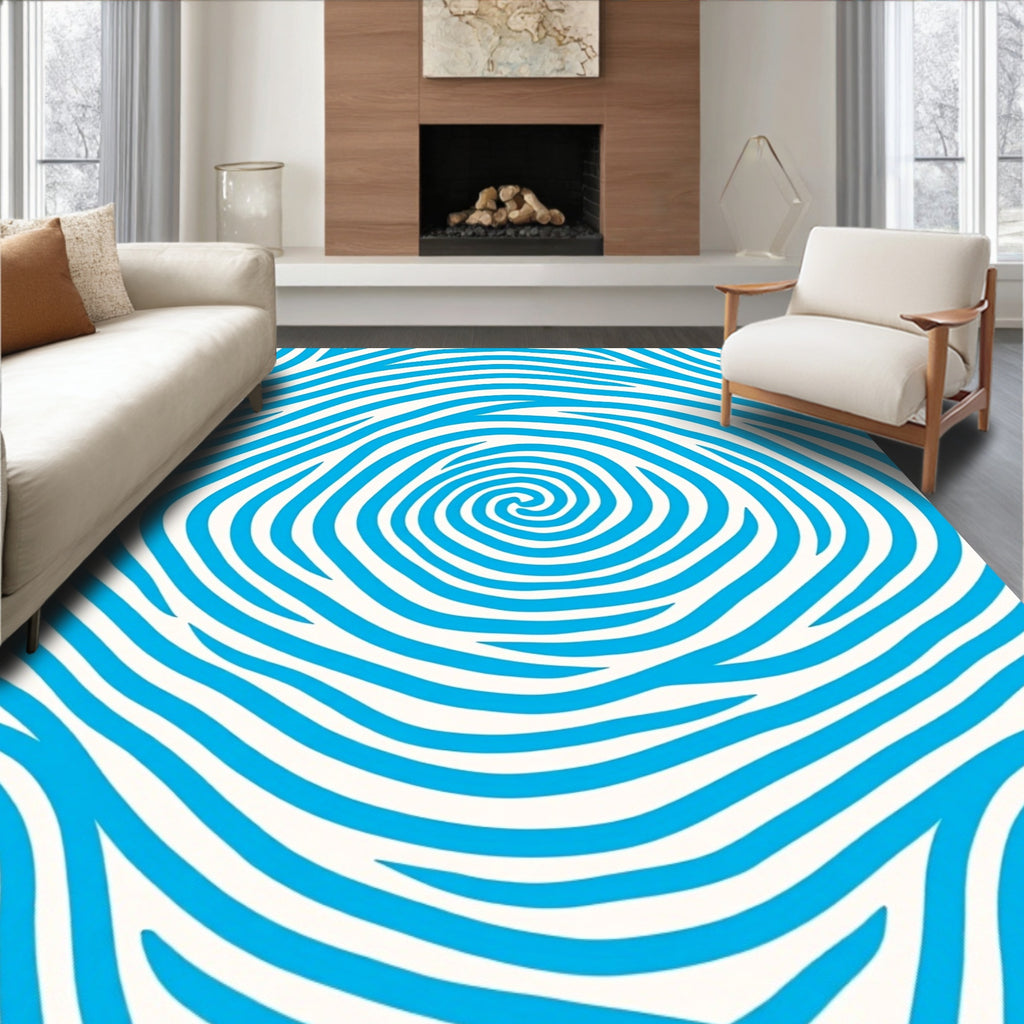 Abstract Blue Swirl Wavy Lines Rug