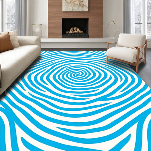 Abstract Blue Swirl Wavy Lines Rug