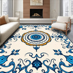 Intricate Blue Floral Medallion Design Rug