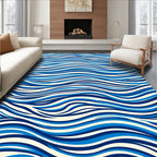 Abstract Blue Wave Pattern Rug