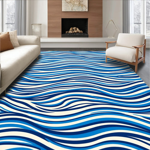 Abstract Blue Wave Pattern Rug