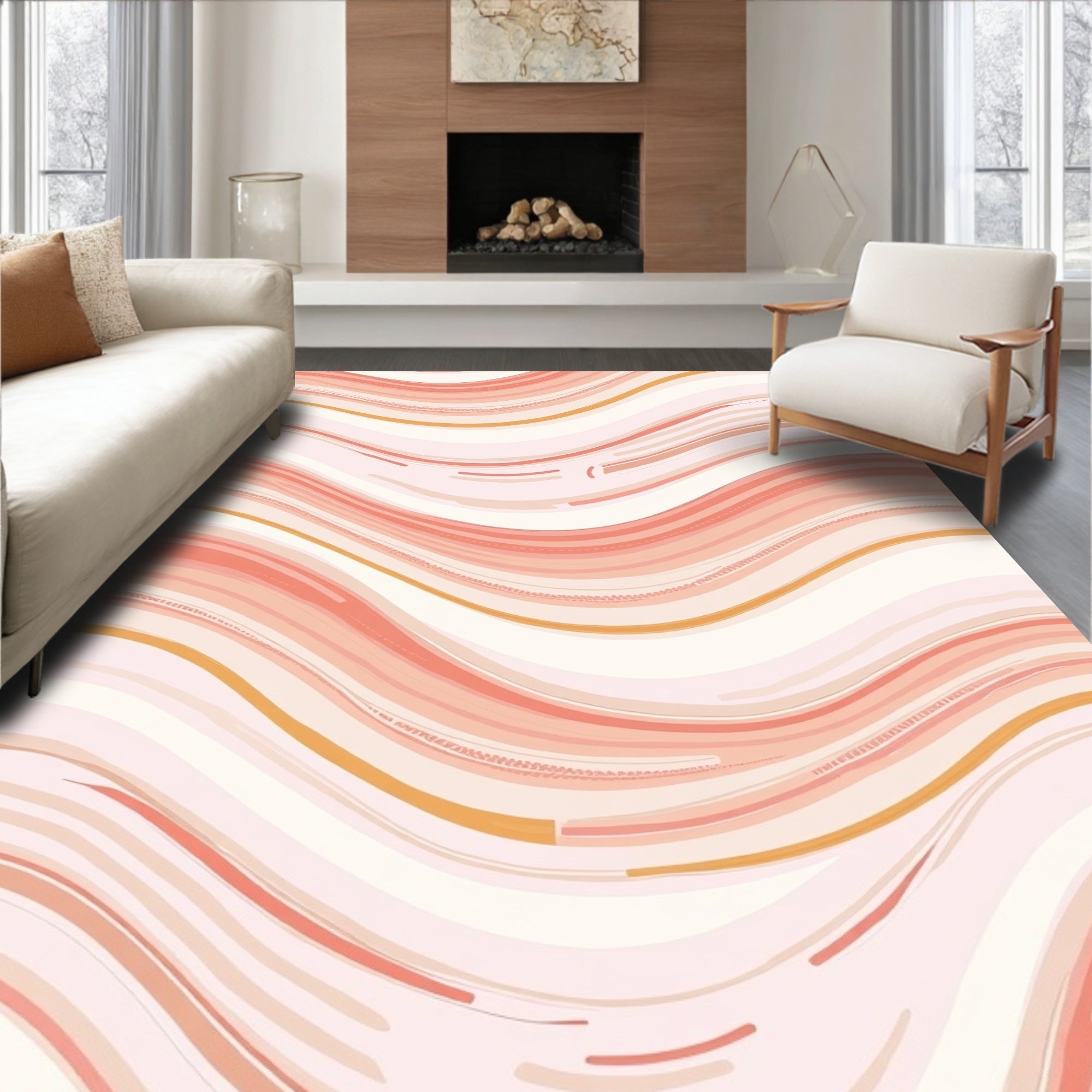 Marbled Wavy Striped Pastel Design Rug