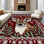 Crimson Deer Snowflake Botanical Frame Rug