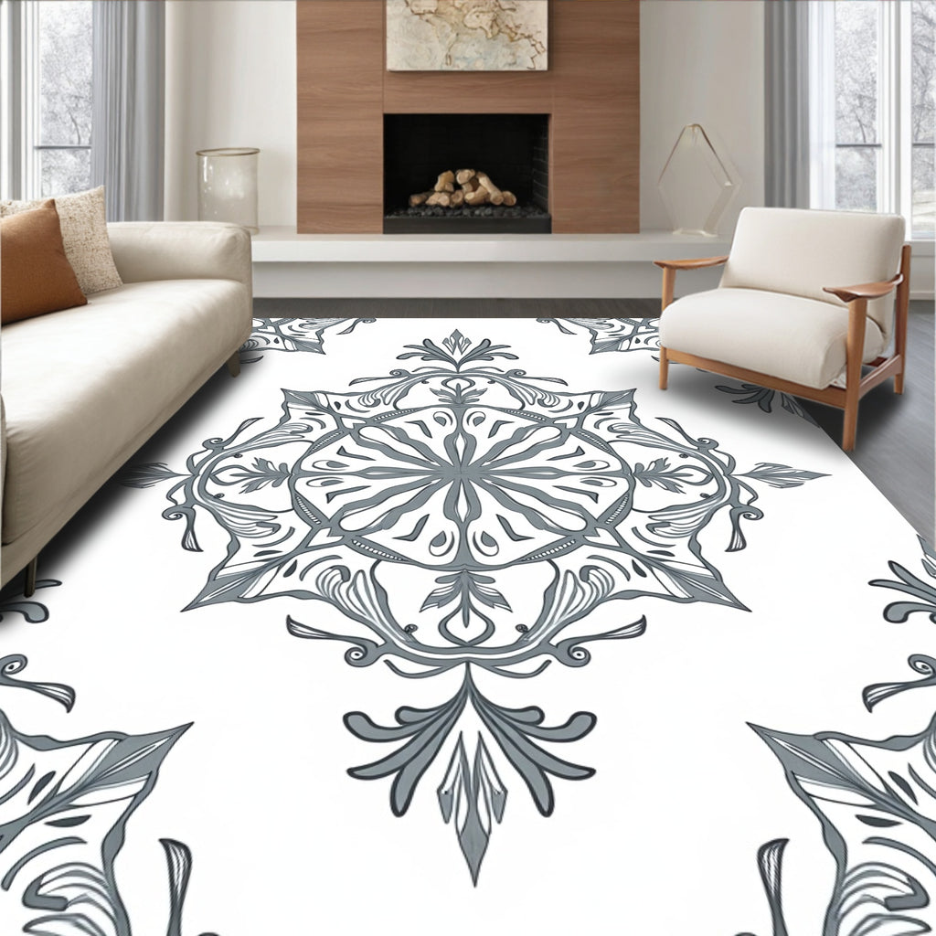 Elegant Grey Mandala Pattern Rug