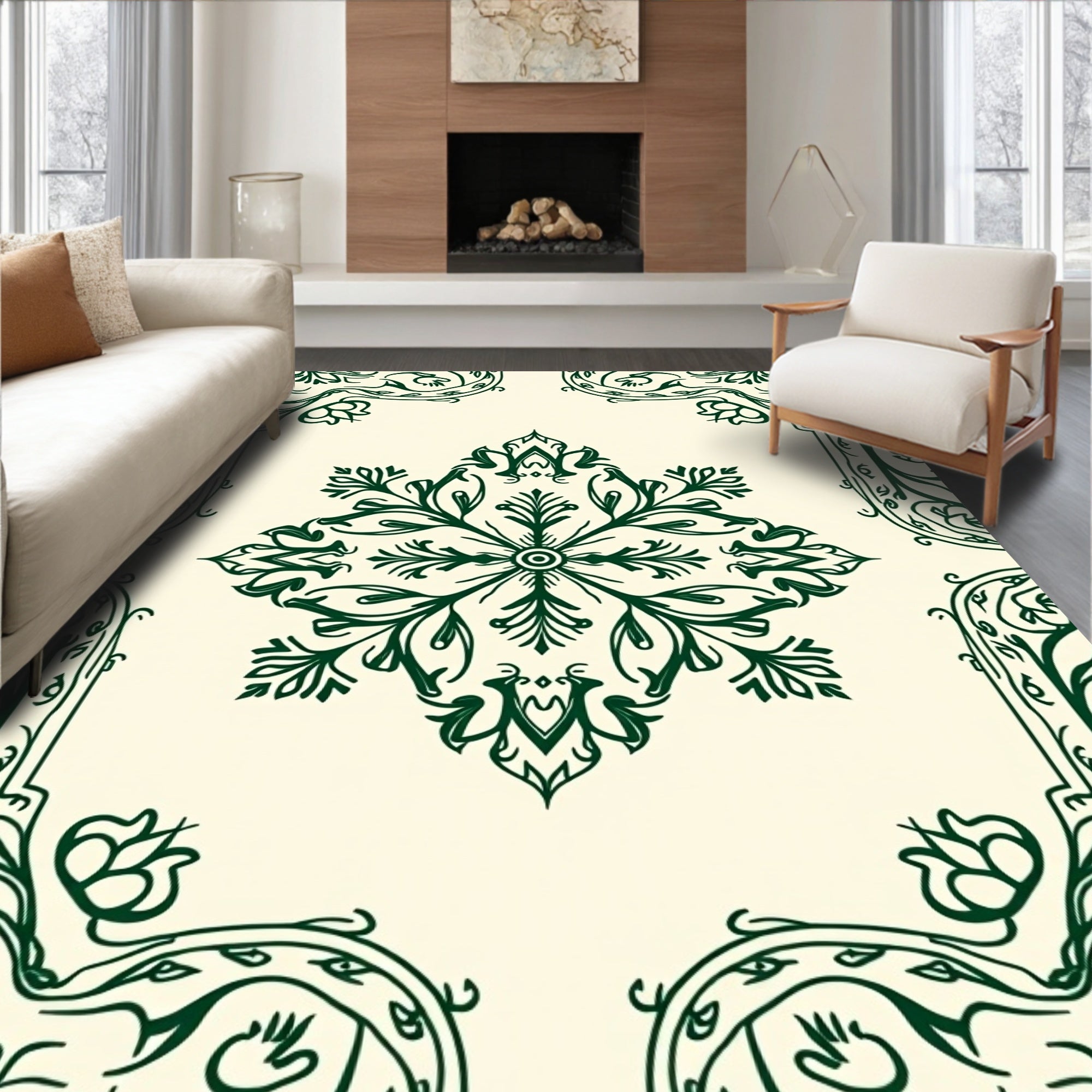 Ornate Floral Scrollwork Pattern Design Rug