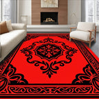 Rich Red Black Floral Symmetry Rug