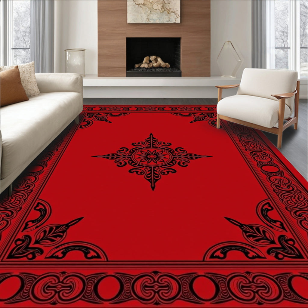 Crimson Noir Ornate Mandala Rug