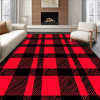 Bold Red Black Checkered Design Rug