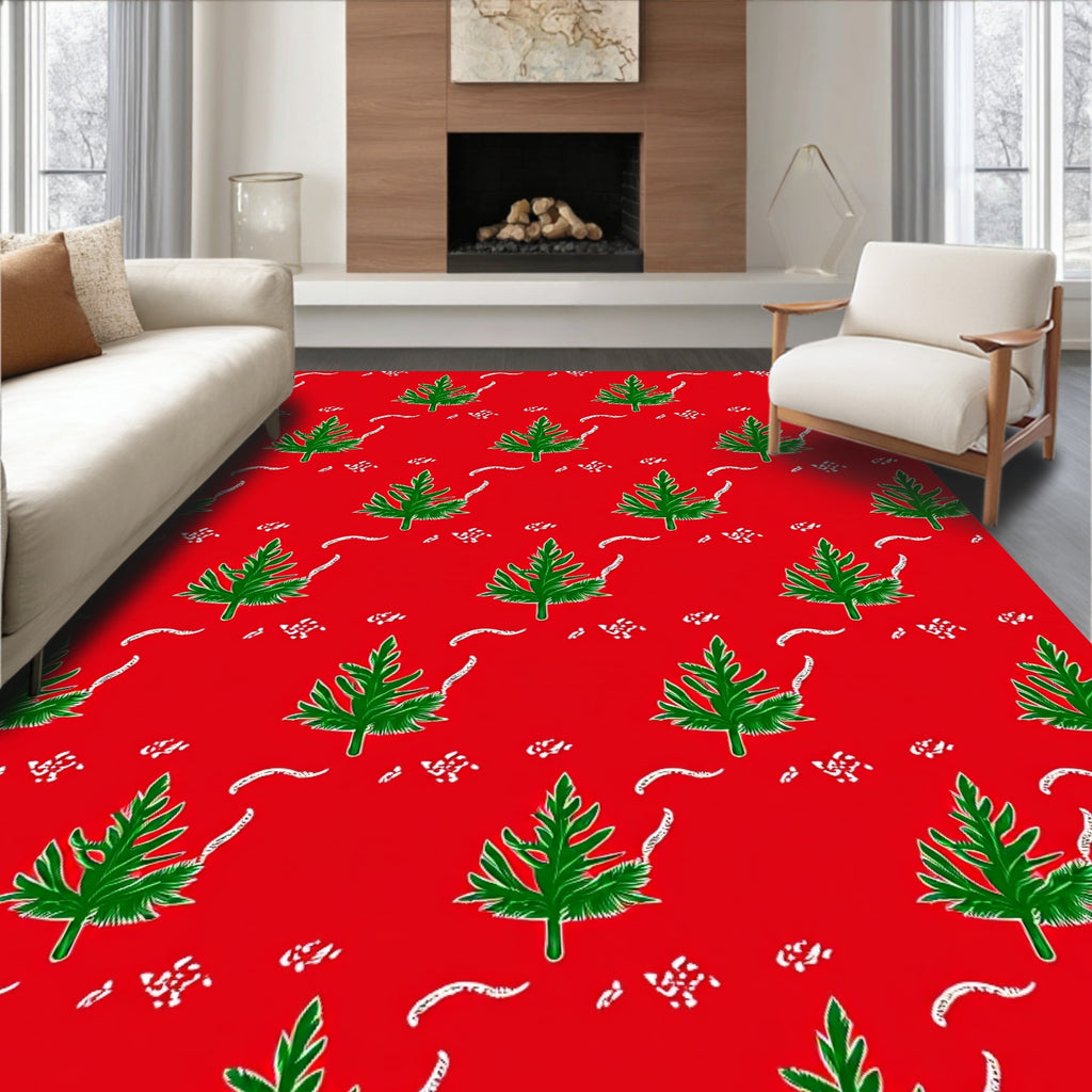 Festive Green Pine Trees Pattern Rug