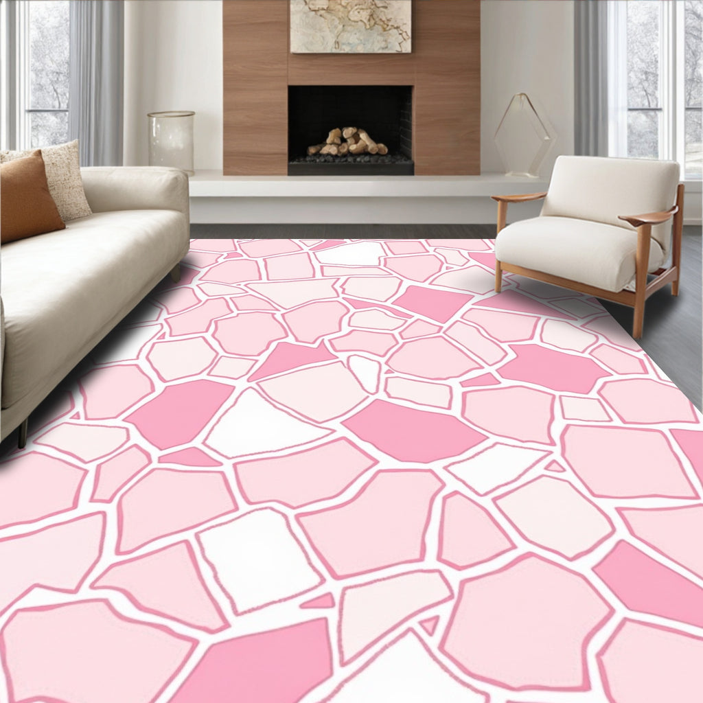 Pink Irregular Mosaic Tile Pattern Rug