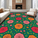 Floral Rose Pattern With Leaves Rug