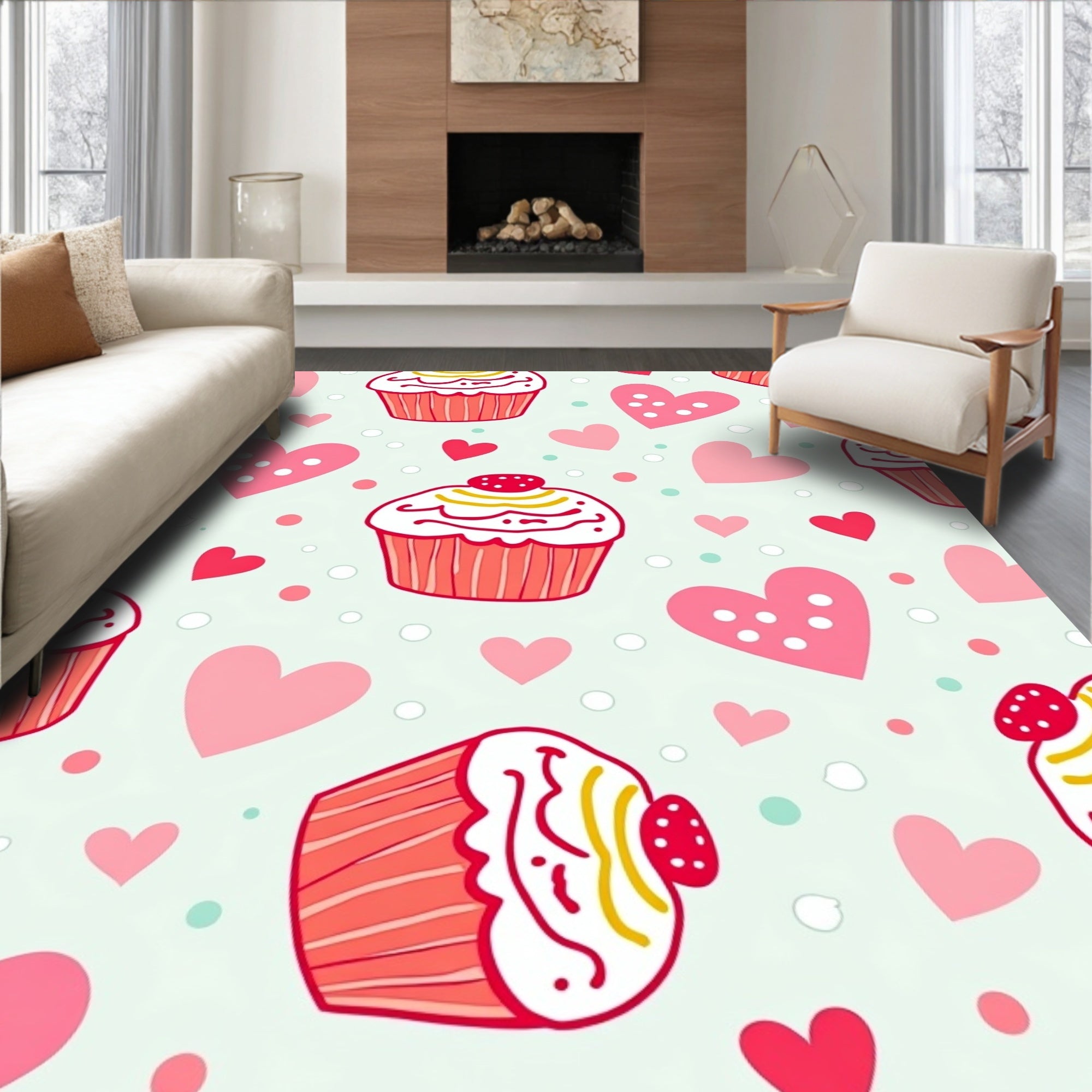 Sweet Hearts And Cupcakes Pattern Rug