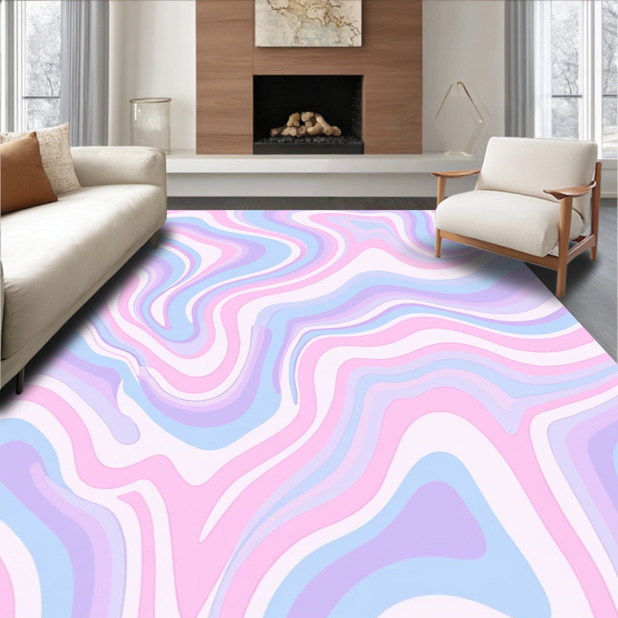 Pastel Swirl Marble Pattern Rug