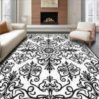 Intricate Black White Floral Scroll Rug