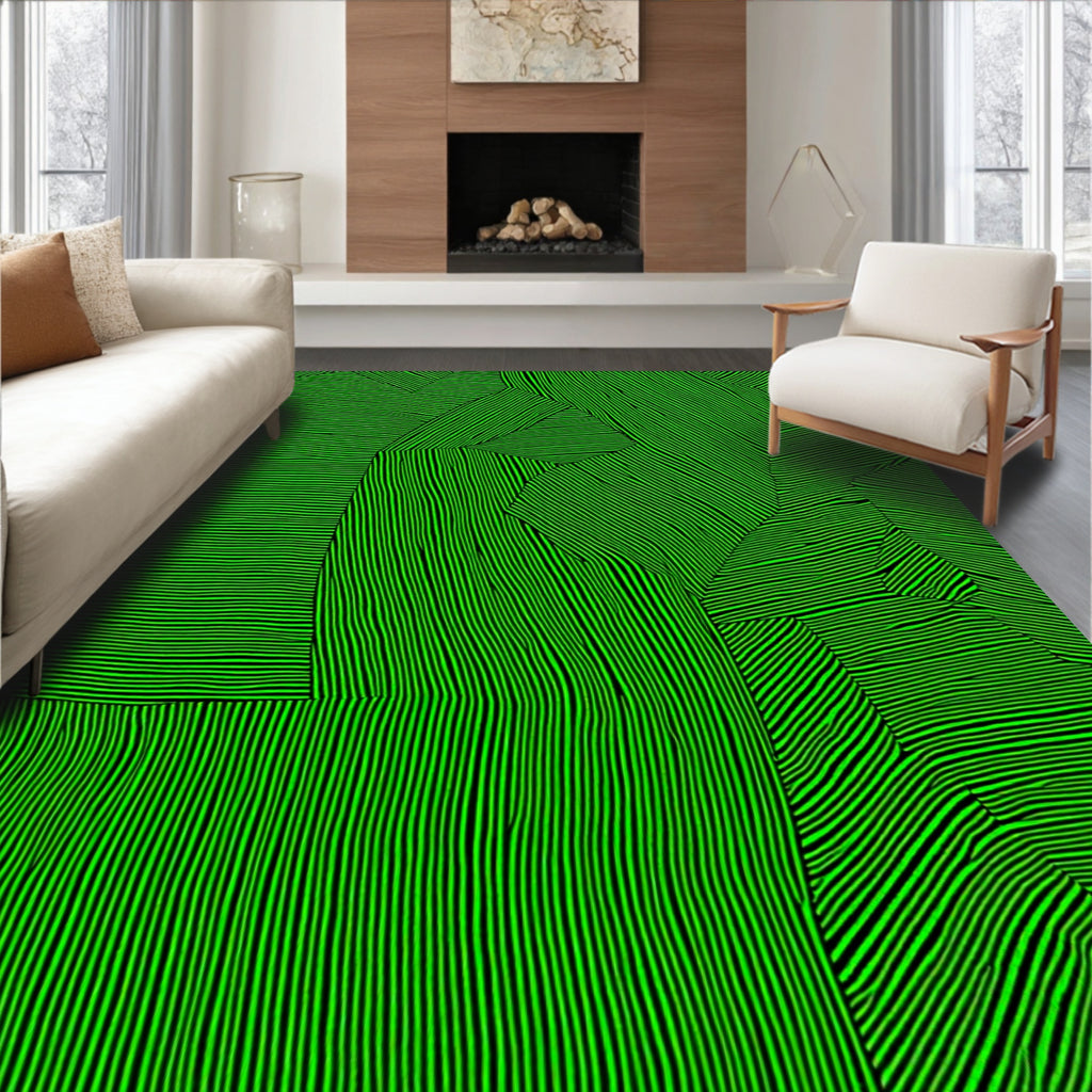 Abstract Green Striped Geo Pattern Rug