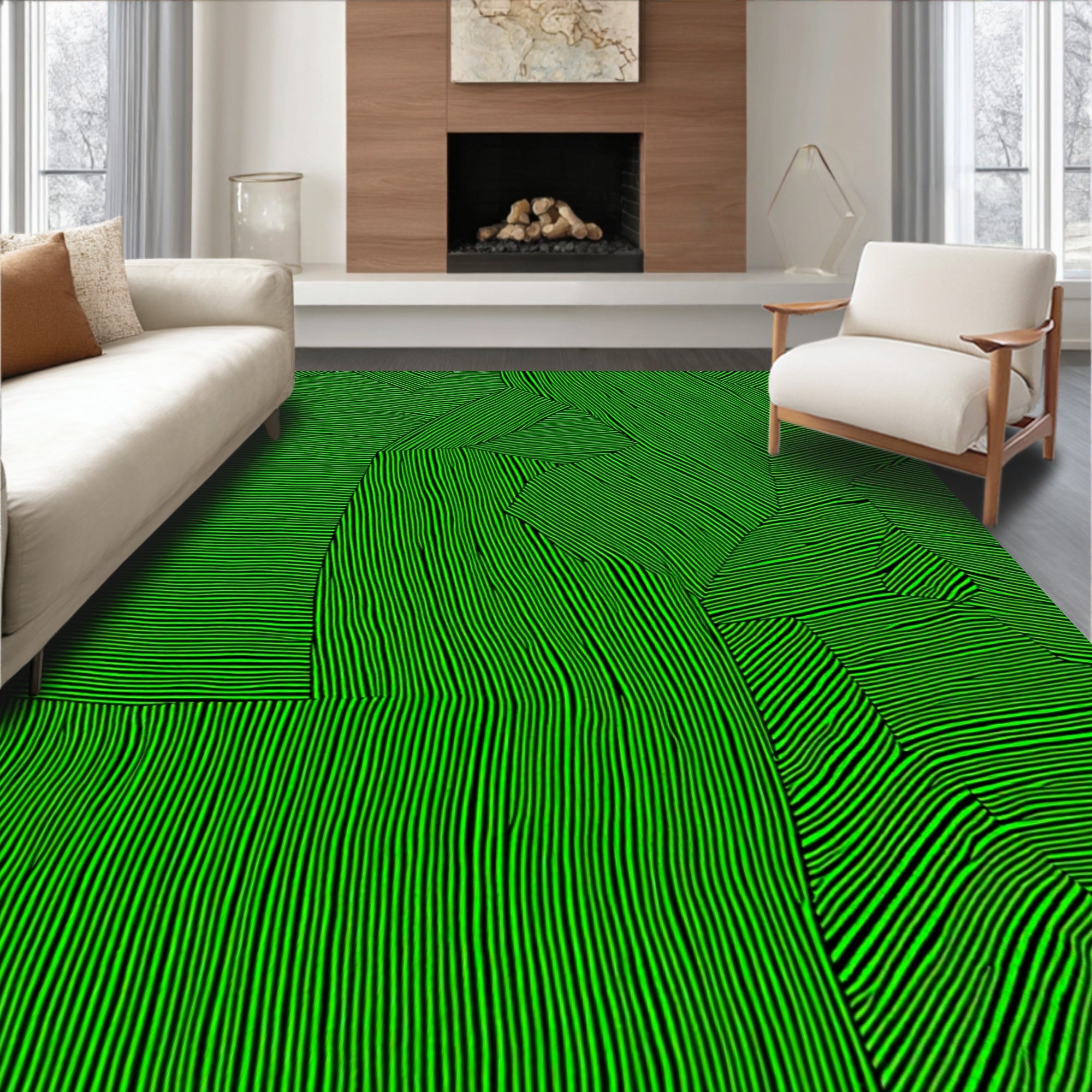 Abstract Green Striped Geo Pattern Rug
