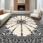 Intricate Black White Sunburst Floral Rug