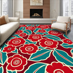 Bold Floral Pattern Red Teal Cream Rug
