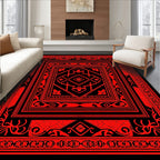 Bold Red Black Geometric Floral Border Design Rug