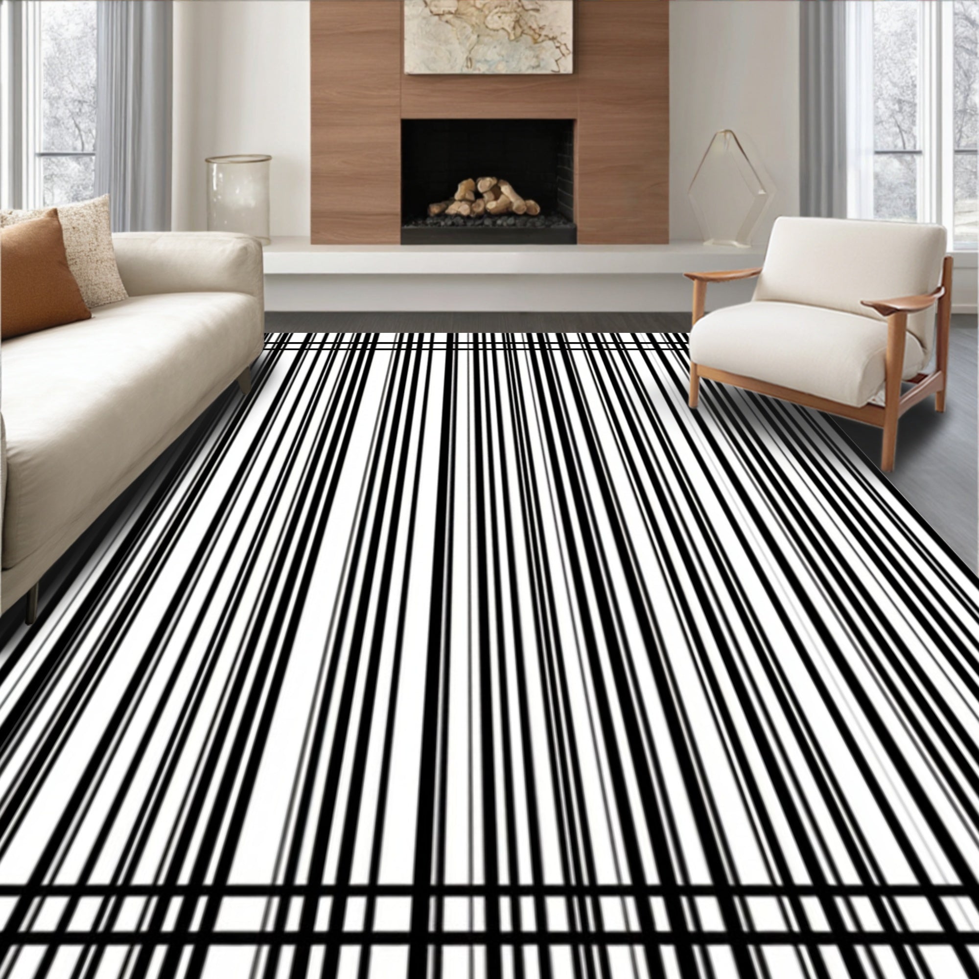 Minimalist Black 2 White Stripe Rug