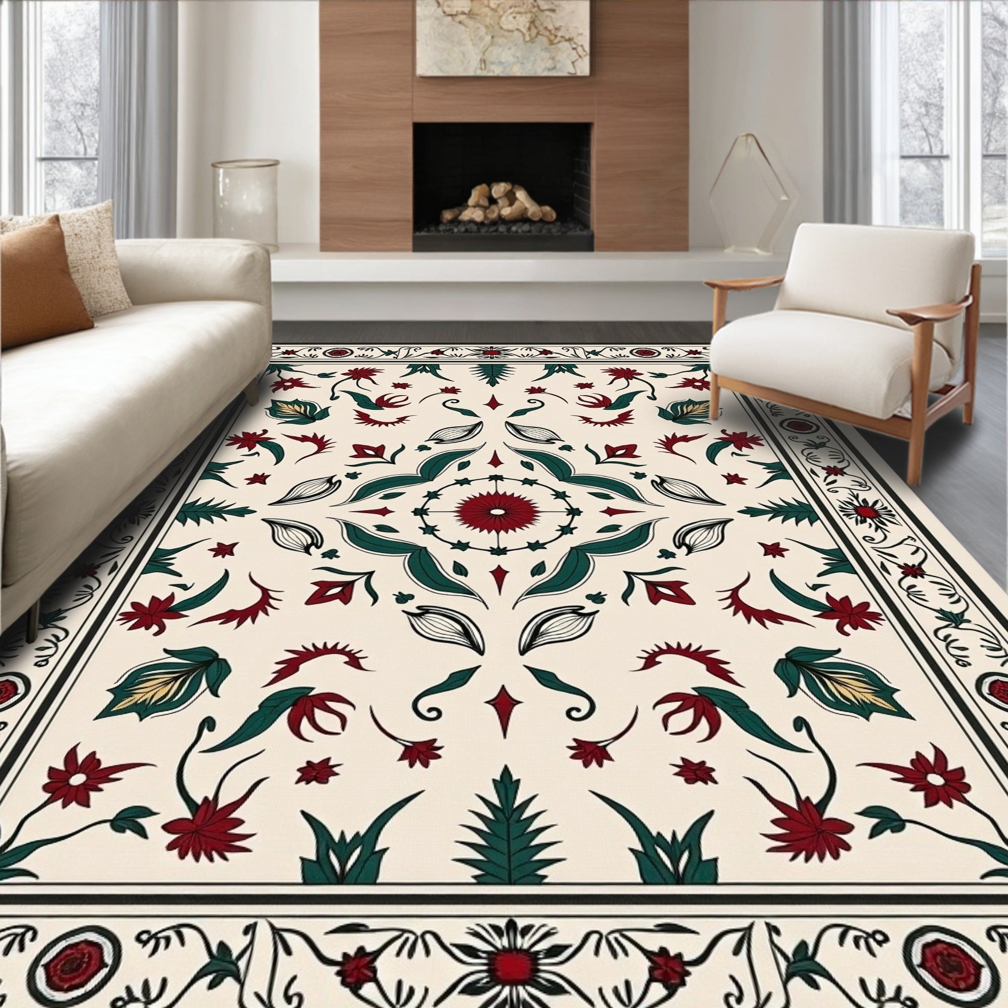 Ornate Floral Leaf Motif Rug