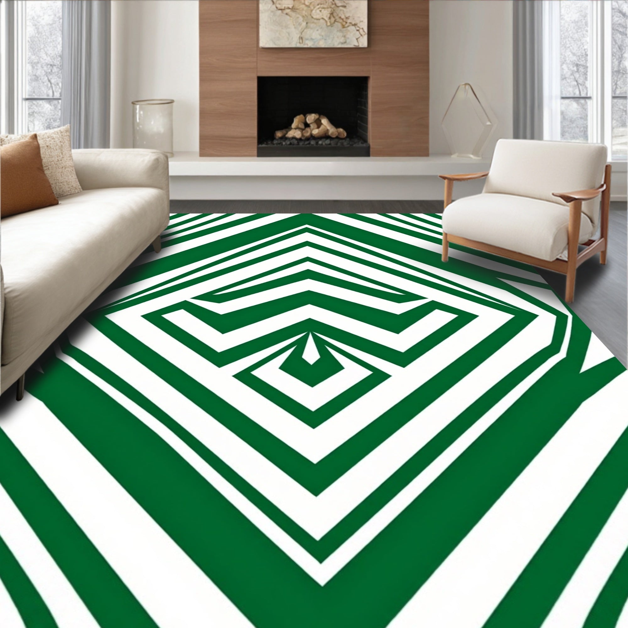 Emerald Green Geometric Illusion Rug