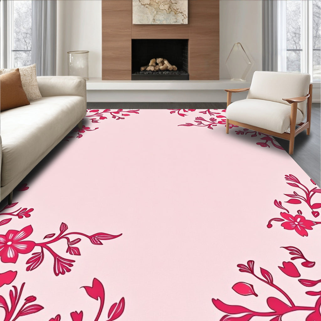 Pink Floral Corner Accent Design Rug