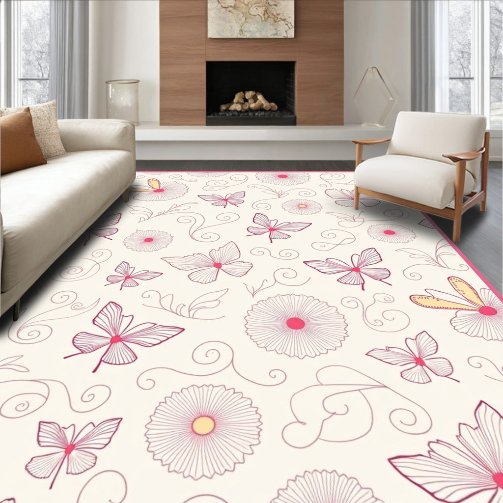 Floral Butterfly Swirl Pattern Rug