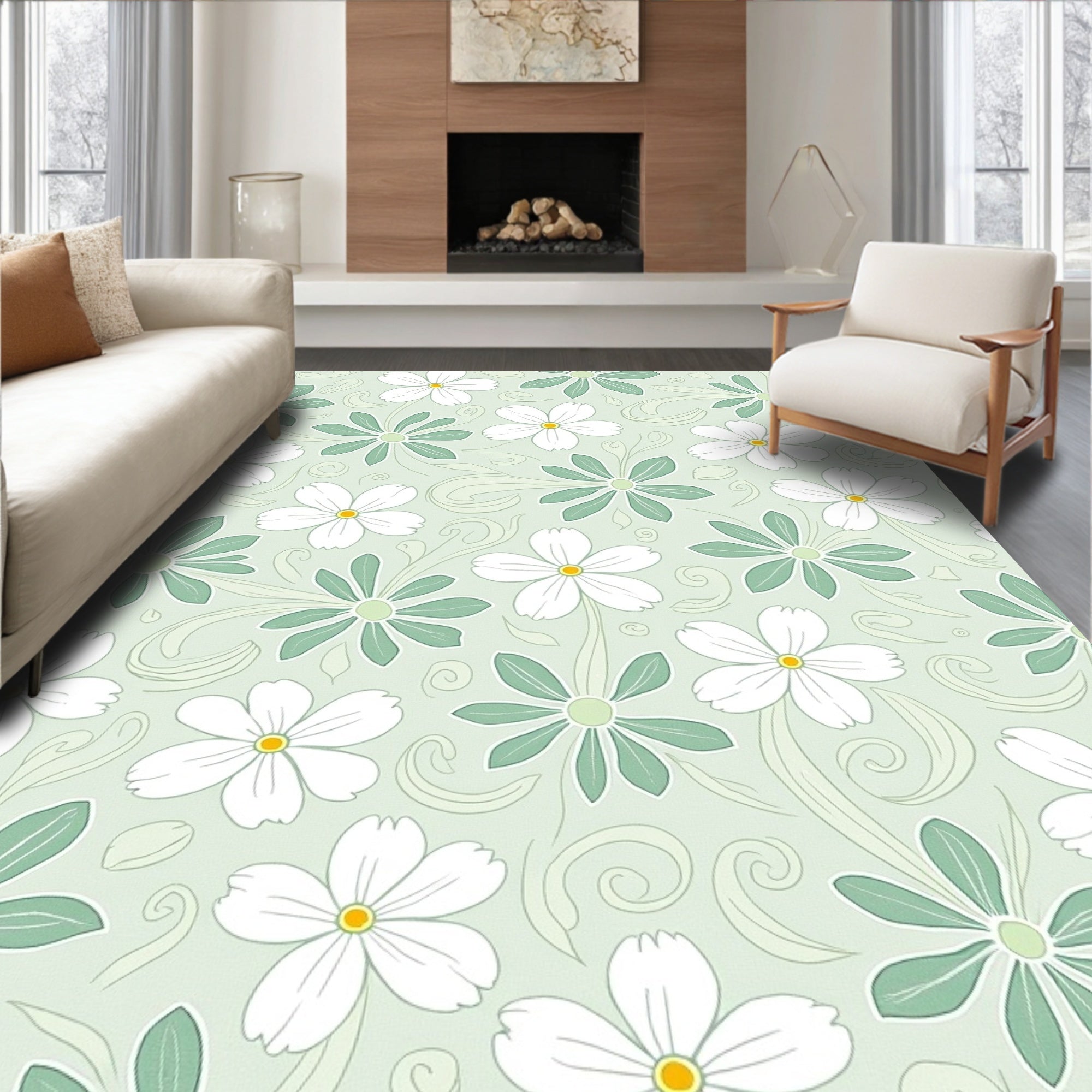 Pastel Floral And Swirl Pattern Rug