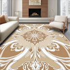 Elegant Brown White Floral Art Nouveau Rug