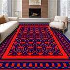 Bold Geometric Red Blue Pattern Rug